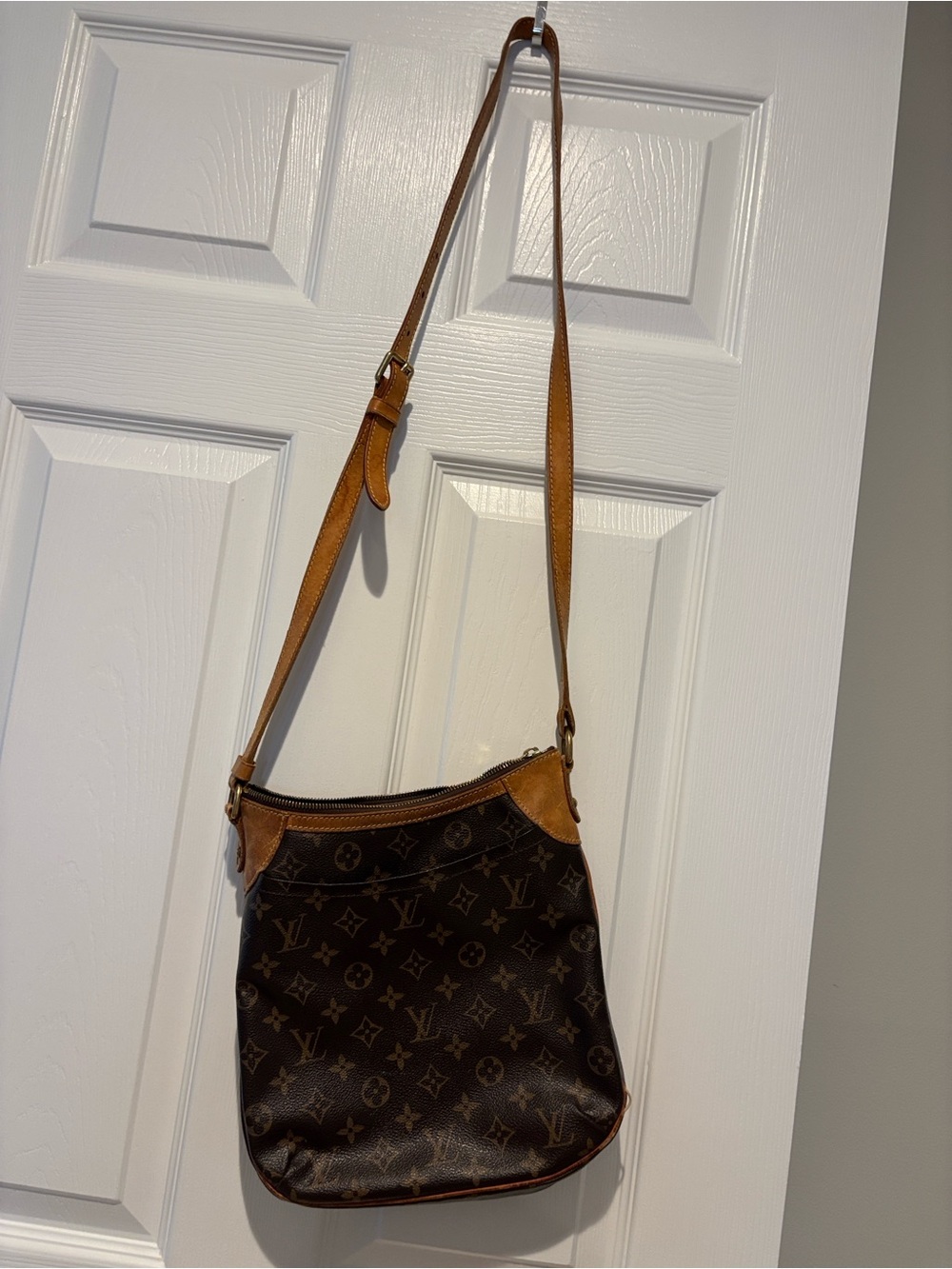 Louis Vuitton Brown Monogram Crossbody with Tan Leather Strap
